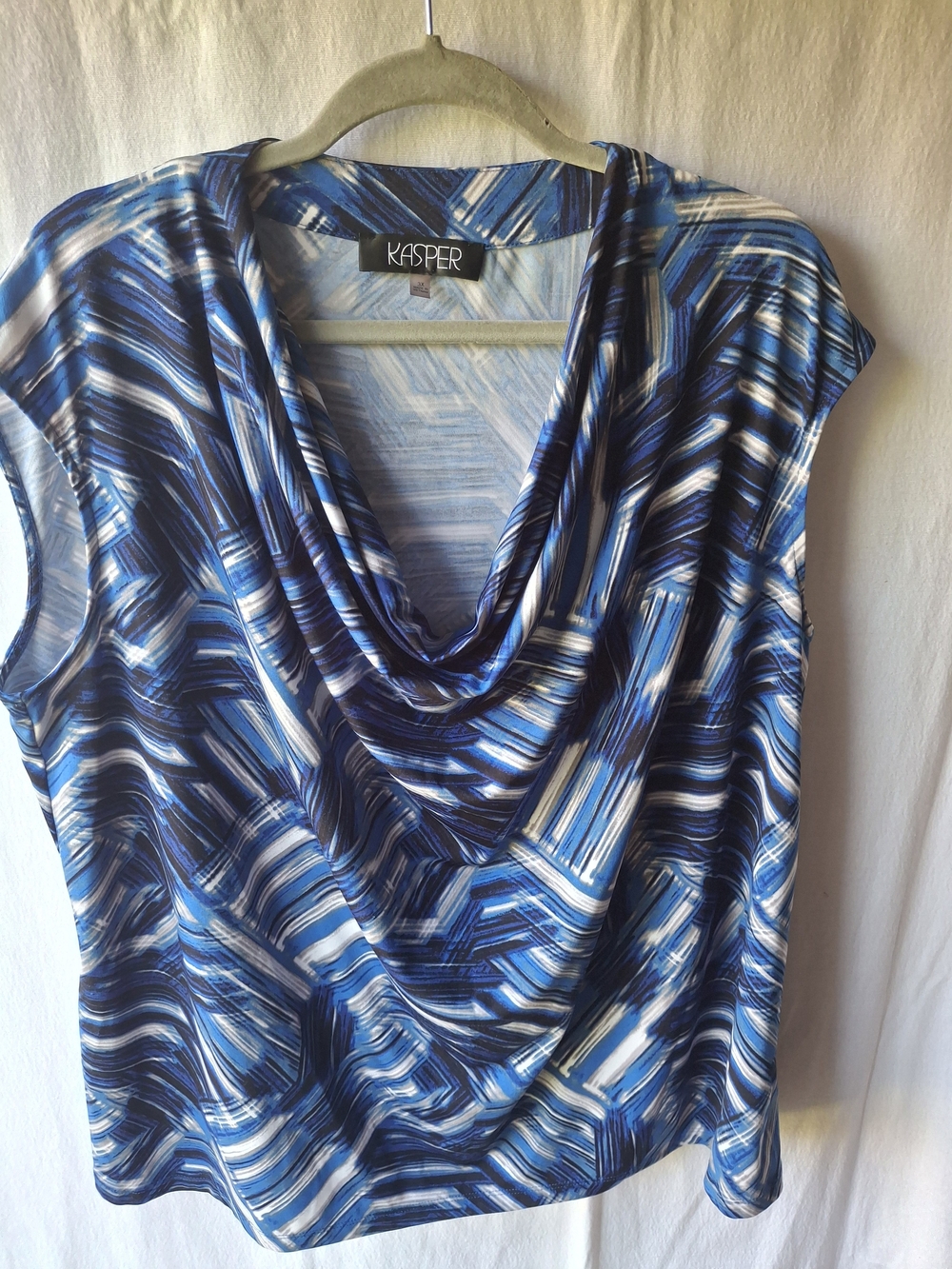 Kasper Blue Printed Drape Neck Sleeveless Top